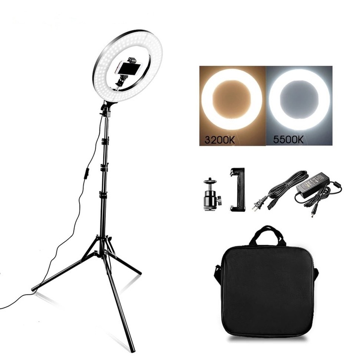 NOVACAT EXCLUSIVE SRL RL-18 LED Körlámpa/Ring light, 55W, 35.5 cm, Hideg/meleg fény, Állvány