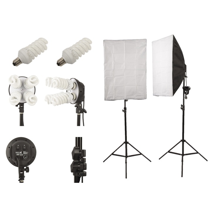 Softbox fénykészlet fotóstúdióhoz 4 izzóval, FST