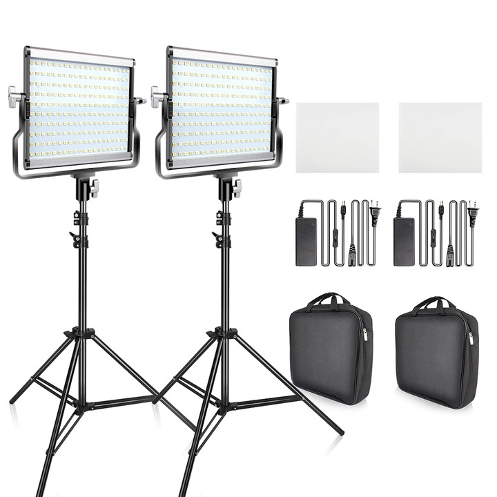 Videó LED lámpakészlet, színhőmérséklet 3200-5600 K, állvány