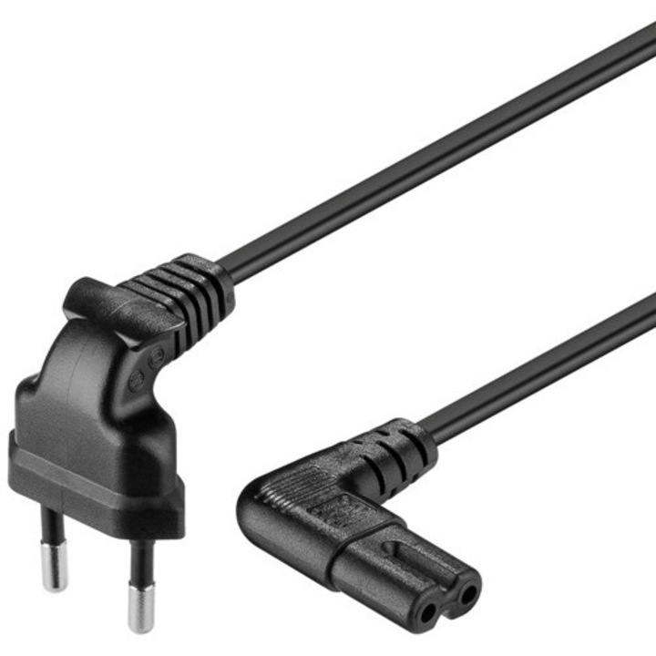 H HCT TRONIC Household Components for Tomorrow Euro Plug kazettás lejátszó tápkábele, 90 fokos, 2 tűs, 3 m, Fekete