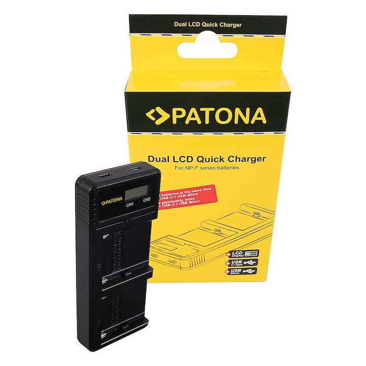 PATONA Dual Töltő, USB, LCD típus, Sony NP-F550, NP-F750, NP-F970, FM50, FM500H