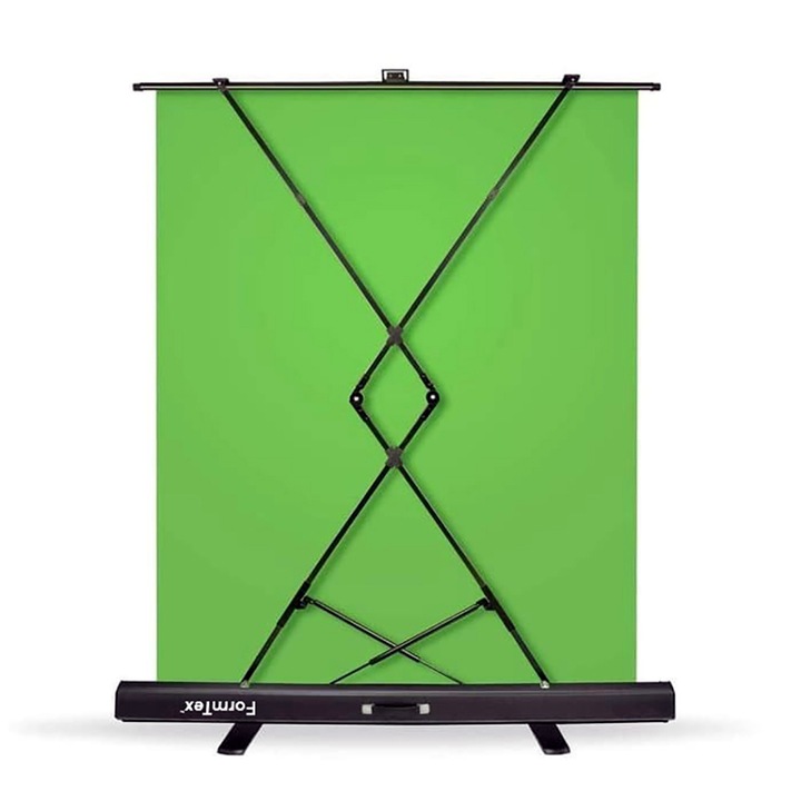 FormTex fal háttér Green Studio (zöld képernyő) típusú Roll Up Premium Chroma Key vászonnal, 1,5x1,9 m
