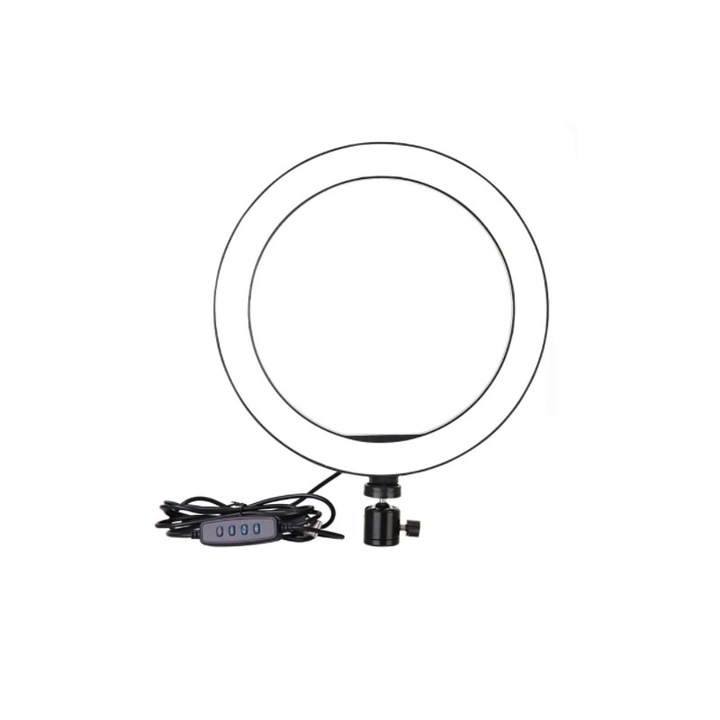 OEM körlámpa, LED, mobil állvánnyal, 26cm, 2900K-6500K, alumínium/polipropilén, fekete/fehér