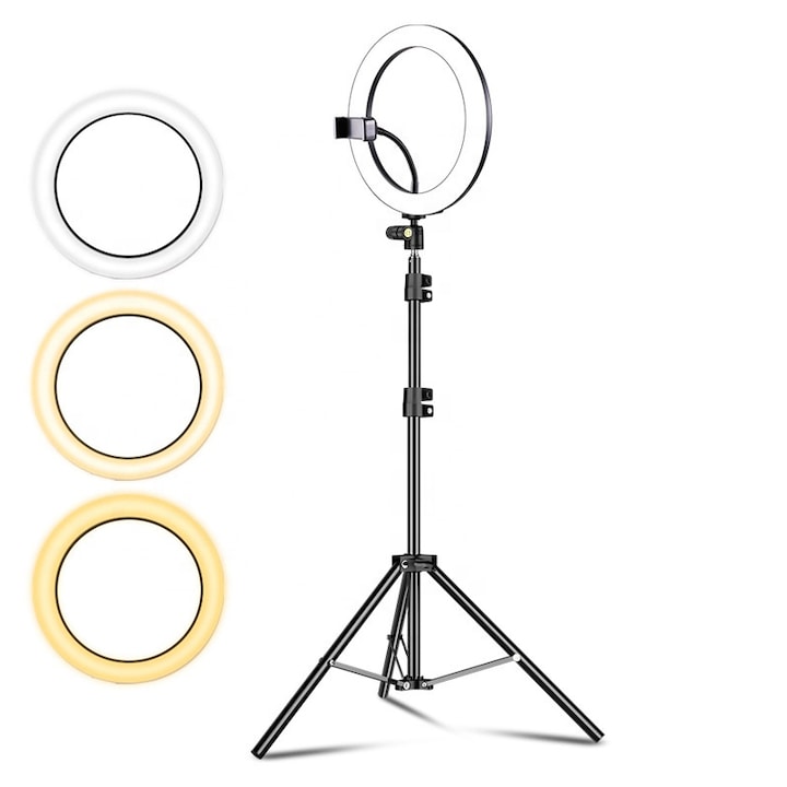 Ring Light lámpa, átmérője 40cm/16inch LED, 3 fénymód, 10 beállítási fokozat, telefontartó, szelfi távirányító, 210 cm-es állvány RIF REFCO®