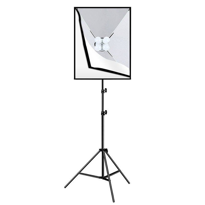 Trepied cu iluminare Softbox PU5071EU Puluz, 4 LED-uri, 20W, 5700K, 50x70cm, Negru