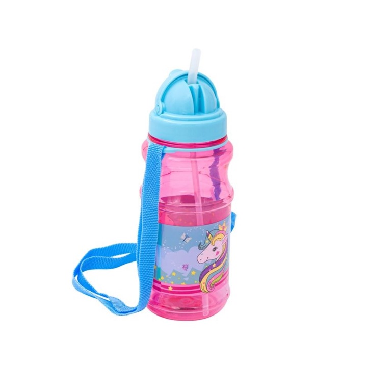 Vizes palack, Unicorn, 500 ml, műanyag, kék - rózsaszín