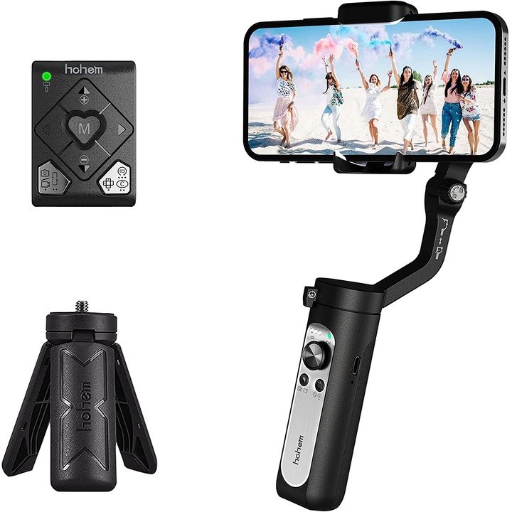 Gimbal Hohem iSteady X2 stabilizátor, 3 tengellyel, állvánnyal és távirányítóval, okostelefonhoz, Samsunghoz, iPhone-hoz, fekete