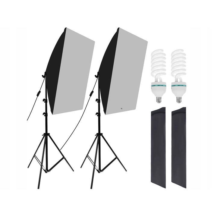 Zola komplett softbox szett, folyamatos fény, 5500K, 50x70 cm, 2 db