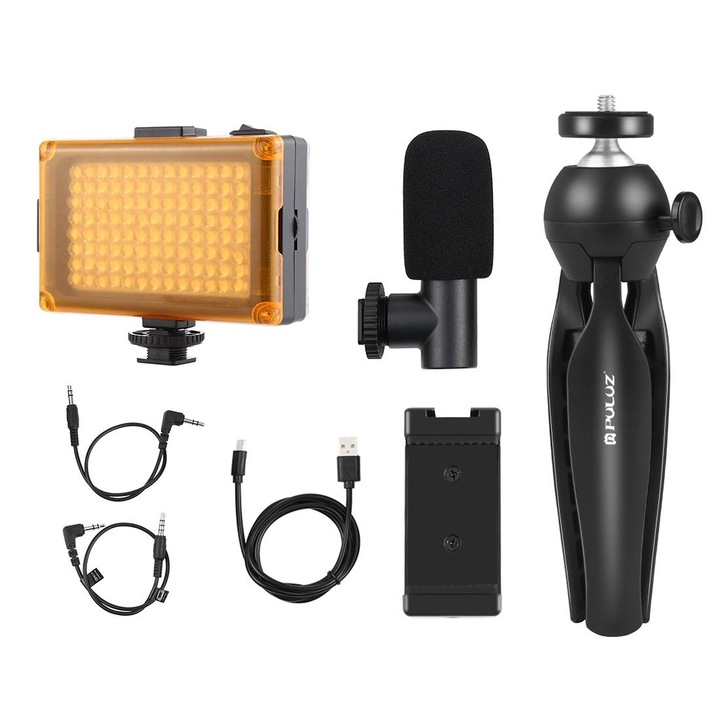Élő adás készlet Állvány állvány + LED lámpa + mikrofon + telefoncsipesz,