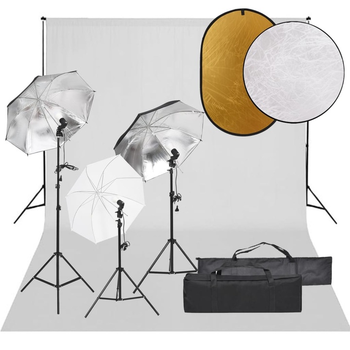 vidaXL fotóstúdiószett lámpákkal, háttérrel és reflektorral 3094723