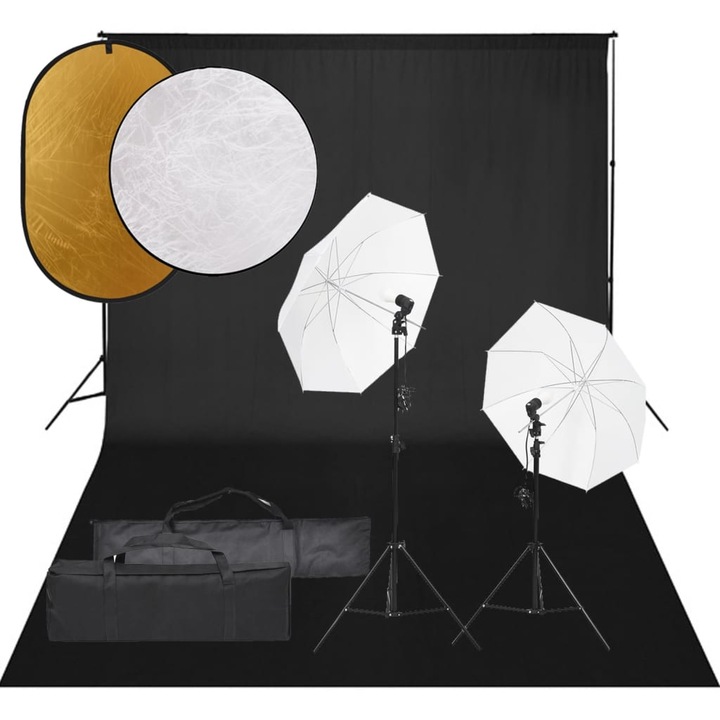 Fotóstúdió szett vidaXL fénnyel, háttérrel és reflektorral, 9,35 kg, 85 x 15 x 15 cm