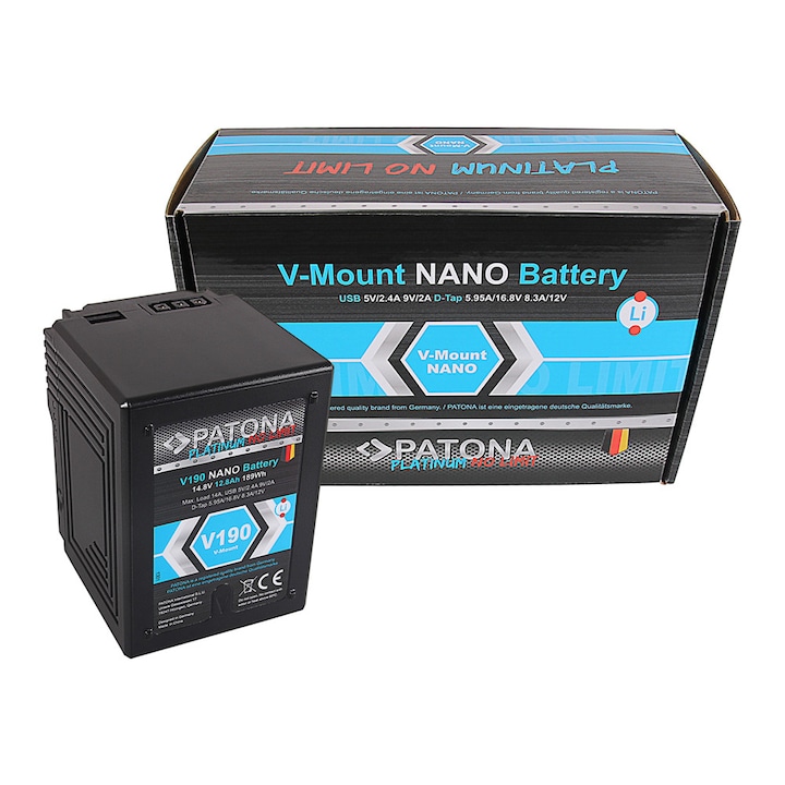 Patona Platinum NANO V190 V-mount 189Wh akkumulátor Sony DSR 600P 650P 652P HDW 800P PDW 850 BP-150w RED ARRI