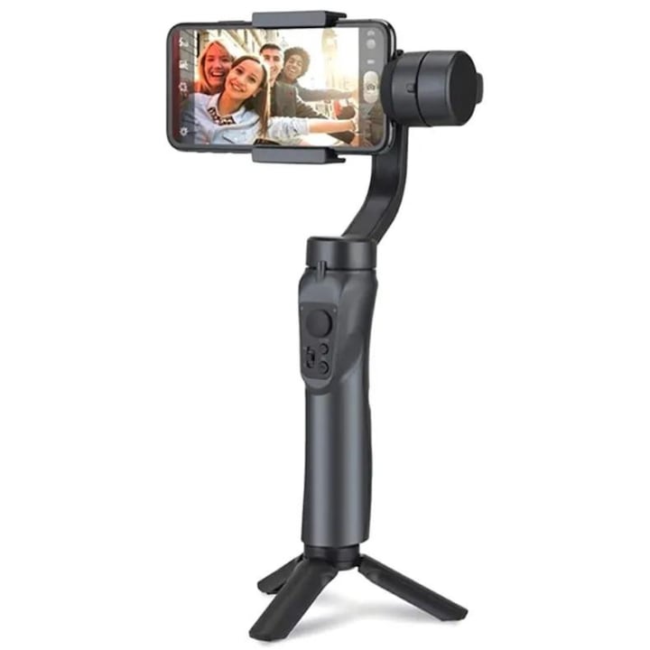 Képstabilizátor rendszer, 3 tengelyes Gimbal okostelefonhoz, automatikus arckövetés, zoom vezérlés, Time Lapse, Fekete