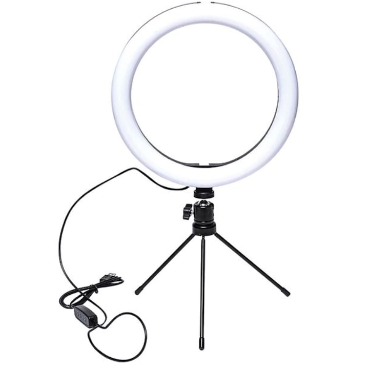 Kör alakú professzionális LED sminklámpa állvánnyal 26 cm, 128 LED, Gyűrűs lámpa 26 cm, Tökéletes fényképekhez