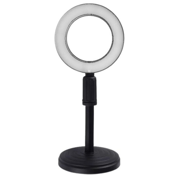 Kör alakú lámpa, 6 hüvelykes SMD LED típusú, 3 fényszint, USB tápellátás, vezetékes távirányító állítható kerek alaptartóval, fekete