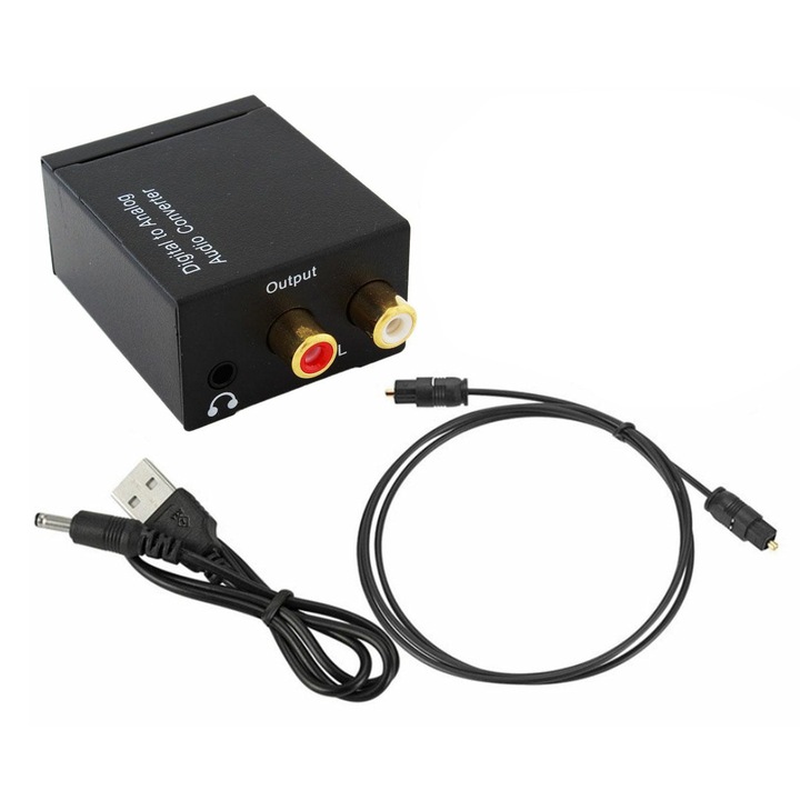 Digitális-analóg audio konverter/adapter, Zola®, 2 RCA csatlakozó, Toslink optikai kimenet, USB jack