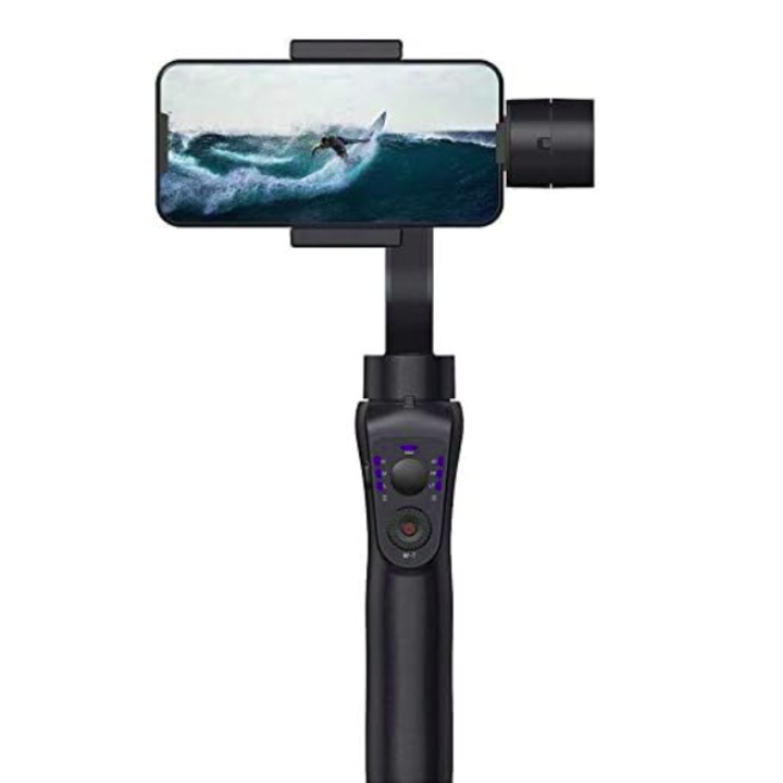 3 tengelyes gimbal képstabilizátor, kompatibilis a GoPro-val és a 6"-os okostelefonokkal, automatikus arckövetés, 4000 mAh, állítható