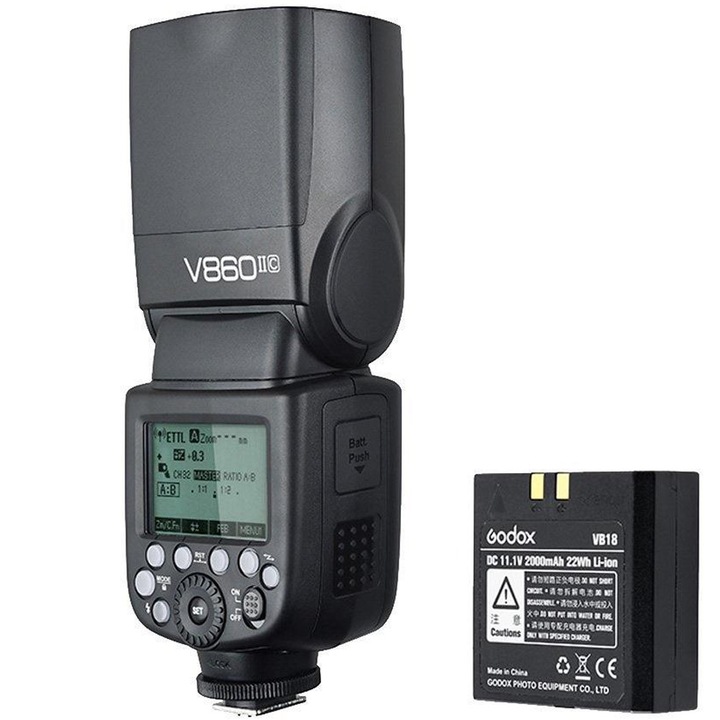 Godox Ving V860IIC TTL vakukészlet Canonhoz akkumulátorral, fekete