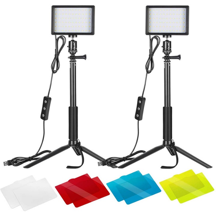 WALALLA 180°-os forgatás 66 LED 5600K USB 5V fekete 2 részes LED töltőlámpa készlet