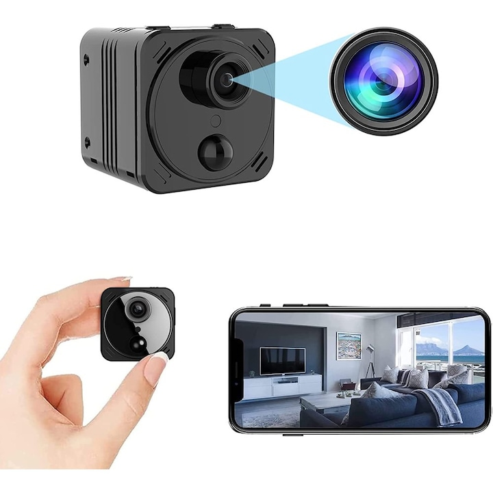 Mini WiFi 4K vezeték nélküli rejtett kémkamera, Longziming, Fekete