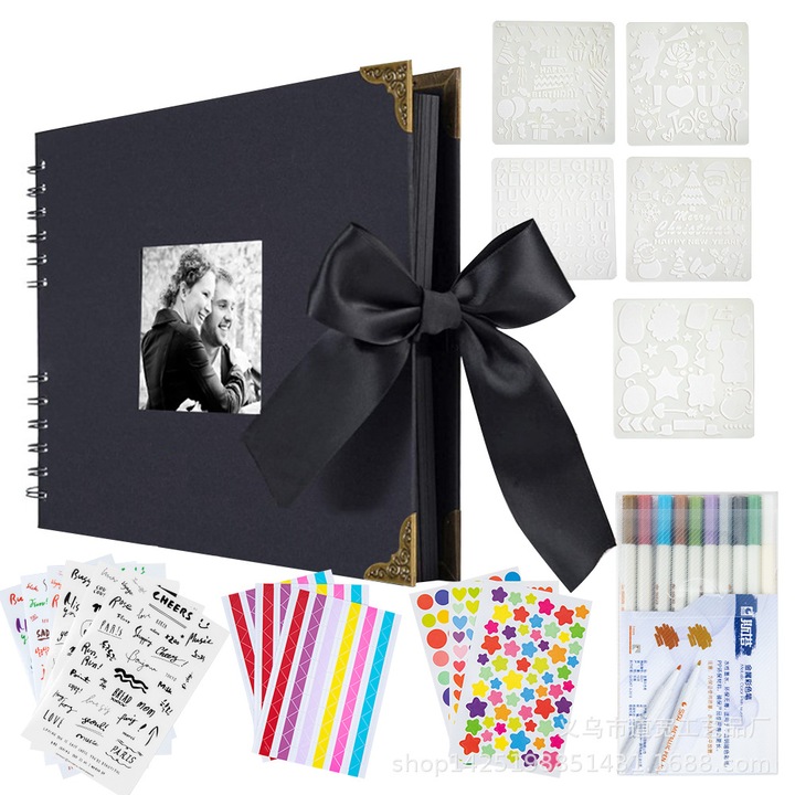 Kreatív fotóalbum készlet, scrapbooking, DIY emlékkönyv, A4, 30x210cm, fekete