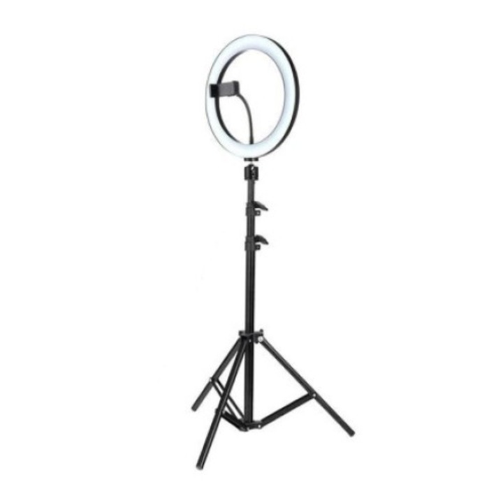 Ring Light kör alakú lámpa, 120 x LED SMD, átmérő 26 cm/10 hüvelyk, 10 fokozatú fény (hideg, meleg és semleges fény) Fotóvideó Smink 210 cm-es állvánnyal, SanHome®