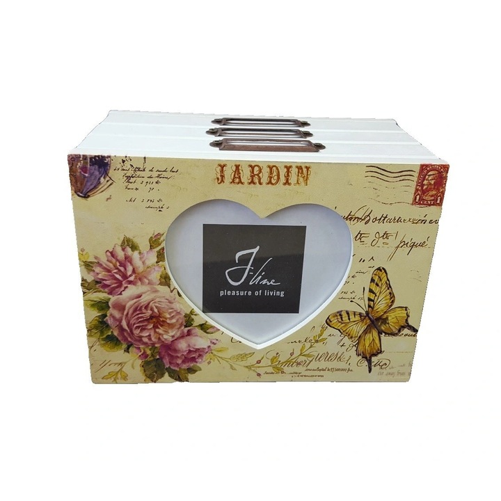 Fényképalbum, Jardin, fa, 3 rekeszes, 48 fényképhez, 13 x 10 x 18 cm, többszínű