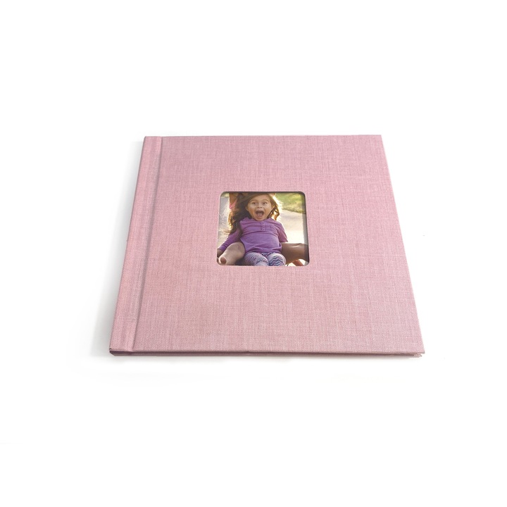 Öntapadó fotóalbum 15x15 textil anyag, babarózsaszín