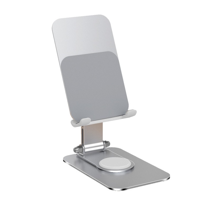 ZENNED Stílusos összecsukható univerzális alumínium telefon/táblagép állvány, 360°-ban forgatható, állítható magasságú, csúszásmentes talp, hordozható irodába, asztalra, otthonra, utazásra, 146 x 110 x 70 mm, szürke