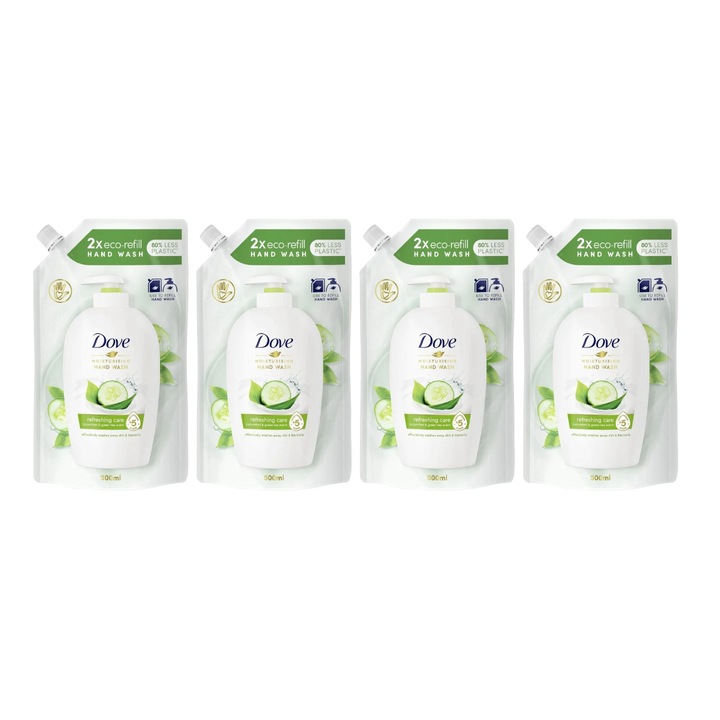 Készlet 4 x Reserva Dove uborka és zöld tea folyékony szappan 500 ml, hatékony tisztítás, hidratálás, frissesség érzet