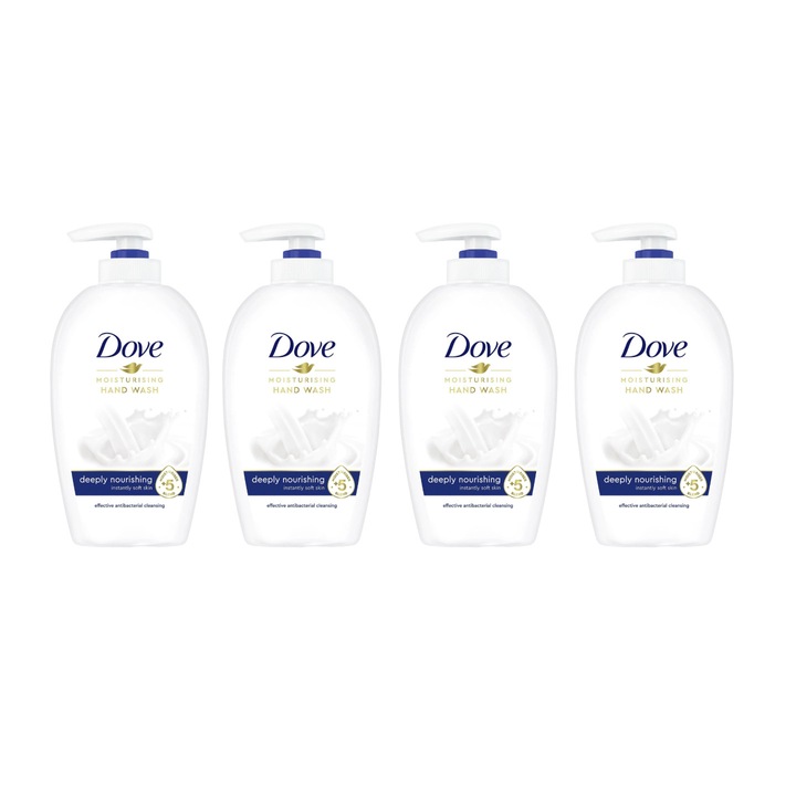 4 db-os Dove mélytápláló folyékony szappan 250 ml-es készlet, hatékony tisztítás, hidratálás, frissesség érzet