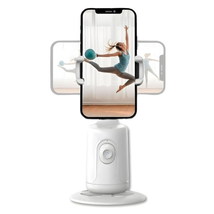 AI gimbal stabilizátor, fejek felismerésére és követésére szolgáló fejlett funkciókkal, teljes 360 fokos horizontális és vertikális forgás, beleértve az előre/hátra 180 fokos lengést, Fehér