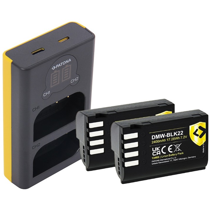 Patona Dual LCD USB töltőcsomag, 2 db Patona Protect akkumulátor Panasonic DMW-BLK22-hez és Smardy Microfiber