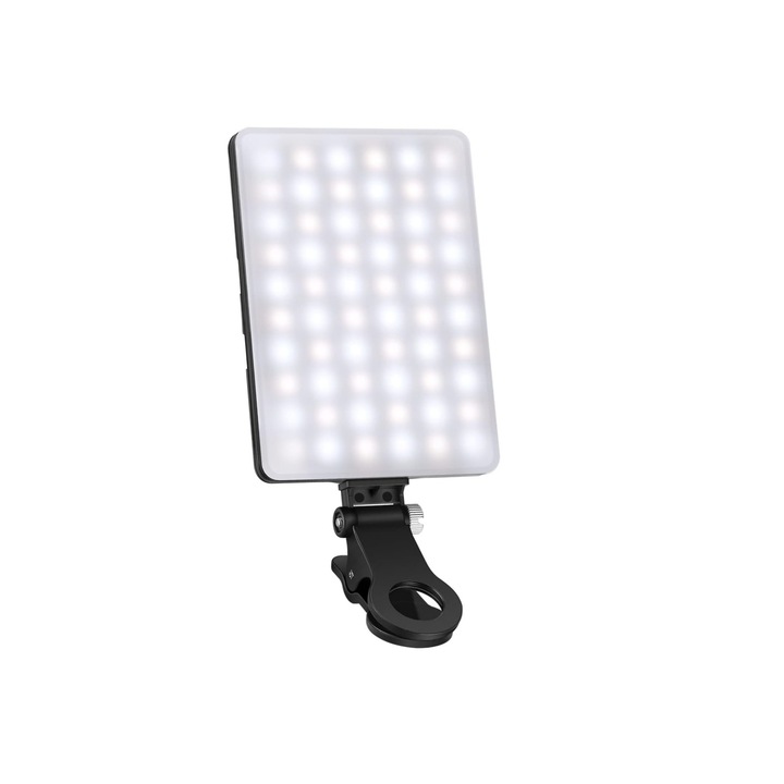Erőteljes 5W-os fotó, videó LED lámpa 60 LED-del, 3 világítási modullal állítható, 2000mAh akkumulátorral, telefon vagy laptop támogatással és klipszel