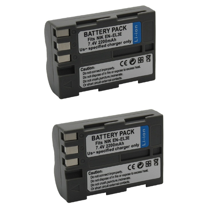 SINBITNA 2 db-os újratölthető lítium-ion EN-EL3E akkumulátor, 2200 mAh, 7,4 V, lángálló, túlvédelem, rövidzárlat, D300S, D90, D700, D300 D80, D200, D50, D700, D700, D700*.7mm*.3. , Ezüstszürke