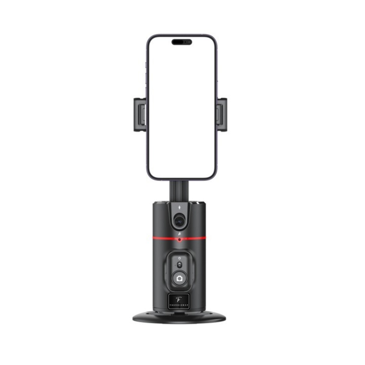 360⁰ Smart Gimbal TrendiShop® arckövetéssel, automatikus követéssel, Wifivel, kis méret, hordozható, távirányítóval, mesterséges intelligencia követéssel, állványtartóval, fekete