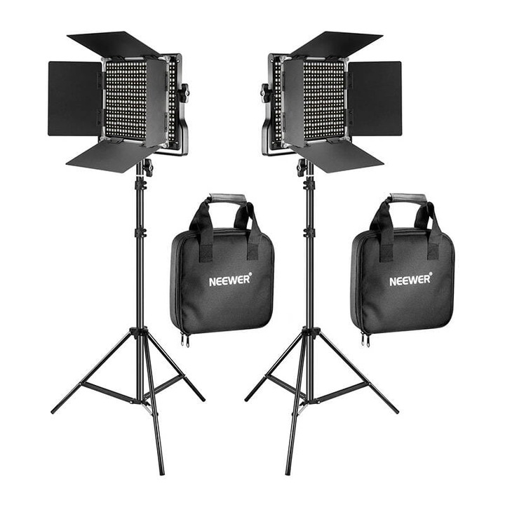 Neewer 660 Bi Color LED stúdió világítás készlet, 2 lámpa 40W 3200-5600K, állvány, hangszórók, fekete