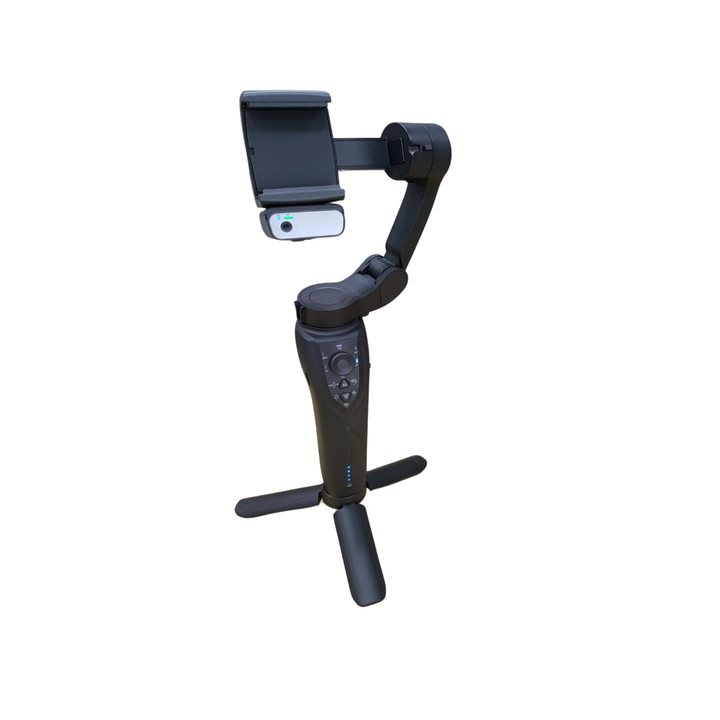 Képstabilizátor 3 tengelyes, telefonhoz, mesterséges intelligencia gesztusvezérlés, automatikus arckövetéssel, F12 Gimbal fotó és videó képstabilizátor, LED 9 fénymóddal, IOS és Android kompatibilis alkalmazás, Bluetooth, állvány és tok