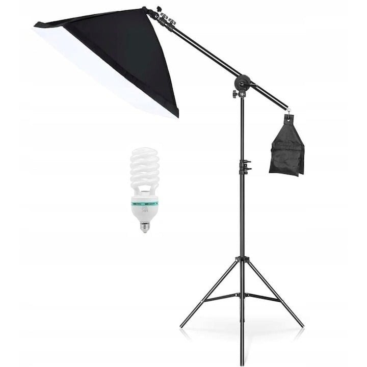 Softbox állítható daruval, állítható állvány 200 cm, fotó izzó 85 W, Dactylon