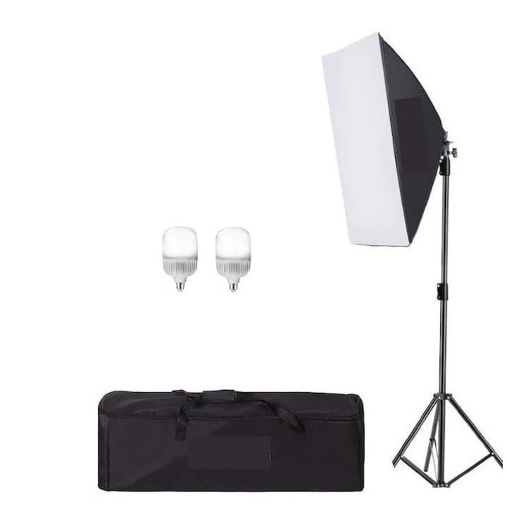 Softbox állítható állvánnyal 200 cm, 2 db 25 W-os LED izzó, szállítótáska mellékelve, Dactylion®