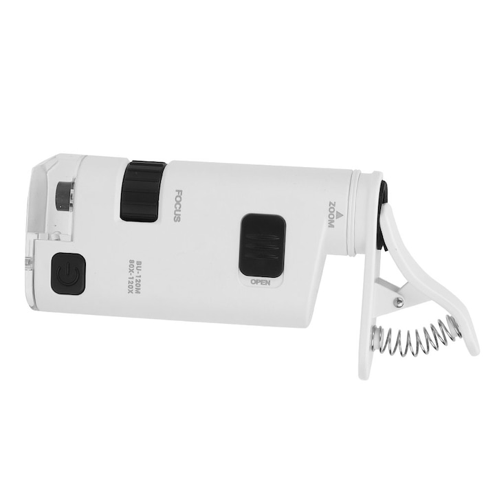 Mobiltelefon mikroszkóp, 80-120X, LED világítás, fehér