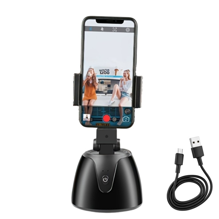Okostelefon stabilizátor, 360°-os forgatás, mesterséges intelligencia követés, Smart Shooting Gimbal vloggáshoz és élő videó közvetítéshez, Hosszú akkumulátor-élettartam, Beltéri / Kültéri, Univerzális kompatibilitás, Bluetooth funkció, Fekete, Versatyx