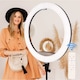 Ring Light LED 56cm/22inch, 3 fénymód, 10 beállítási fokozat, 3 telefontartó, szelfi távirányító, 210cm-es állvány tartalmazza