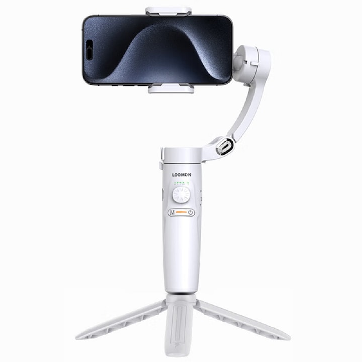 Képstabilizátor rendszer, Gimbal, Loomon M2, 3 tengellyel, Állványtartó, Hordozható, 5V, Fehér