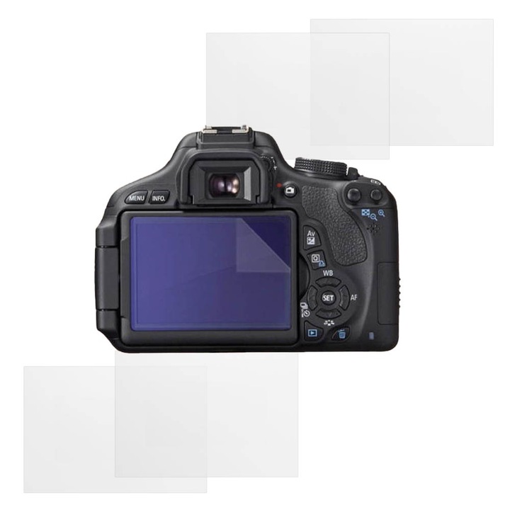 Canon EOS 600D-vel kompatibilis védőkészlet, COMMANDO Focus Shield, 4 ellenálló szilikonfólia a képernyőhöz, tükröződésmentes, karcolásgátló, regenerálható tulajdonságok, ujjlenyomat elleni védelem, egyszerű felhordás, átlátszó szürke
