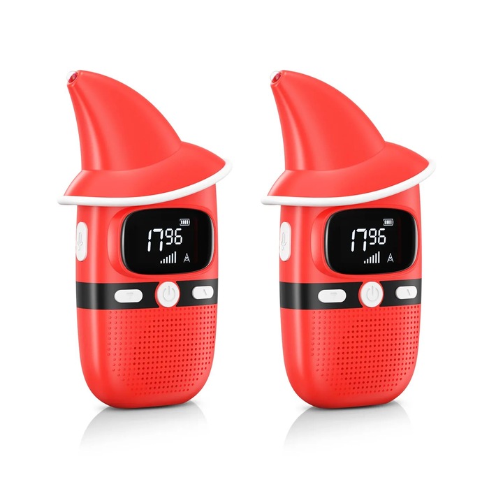 2db gyermek walkie-talkie, VALA® MAGIC, beépített akkumulátor, antenna és zseblámpa, 22 rádiócsatorna, LCD képernyő, maximális működési hatótávolság 3 km, piros/piros