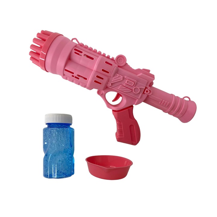 Bubble Gun, szappanbuborékok készítéséhez, SR-IT, 24 lyuk, színes léggömbök, 27 cm X 13 cm X 6 cm, szabadtéri tevékenységekhez, tisztítótartály mellékelve, világos rózsaszín, Happy Joker