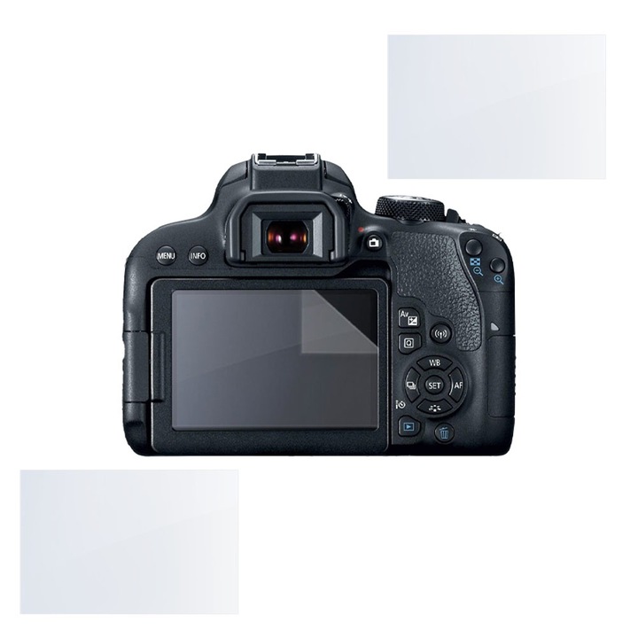 Canon EOS Rebel T7i kompatibilis védőkészlet, COMANDO Focus Shield, 2 ellenálló szilikon fólia a képernyőhöz, tükröződésmentes, karcolásgátló, regenerálható tulajdonságok, ujjlenyomat elleni védelem, egyszerű alkalmazás, átlátszó