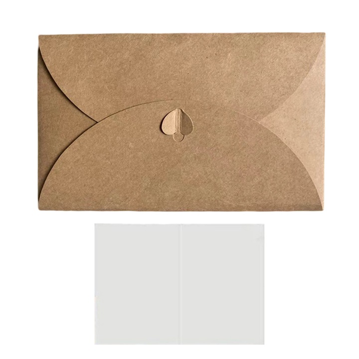 Ajándék boríték készlet, 60 db, Mini boríték szív alakú zárással, 10,5x7,1 cm, Barna