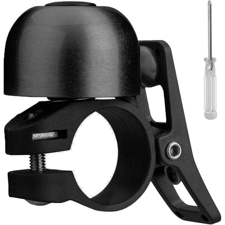 Kerékpár csengő, Velo, alumínium, hangos 120 DB, fekete, kormányhoz 21-22,2 mm